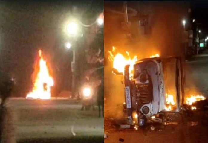 Ruckus after student's death in Auraiya, police jeep burnt, DM's car broken