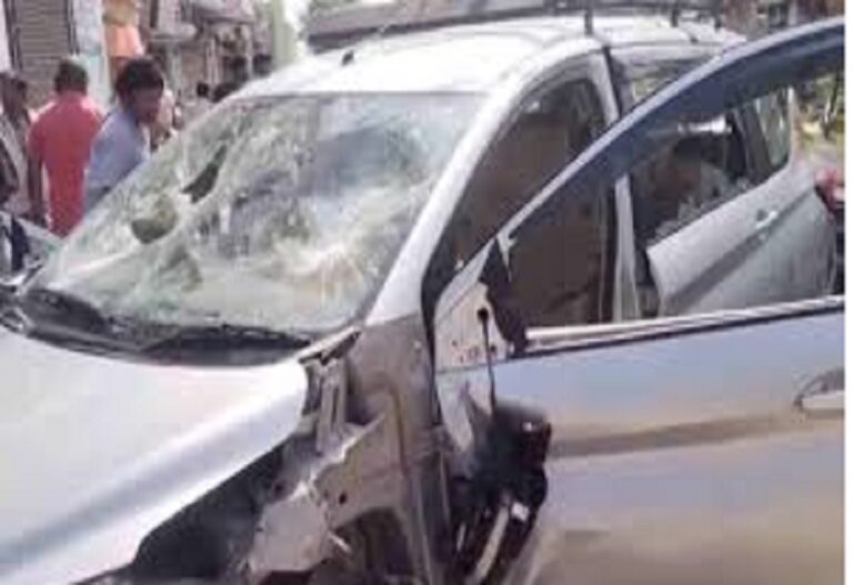 An out-of-control car ran over seven people in Agra, killing five; the driver was caught and beaten by a mob.