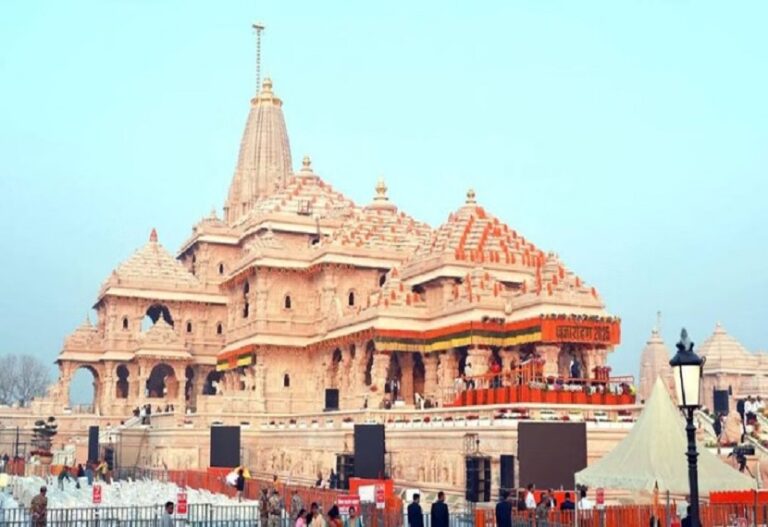 Ayodhya rejoices as the flag is hoisted atop the Shri Ram Temple, with devotees dancing to the tunes of Ramdhun.