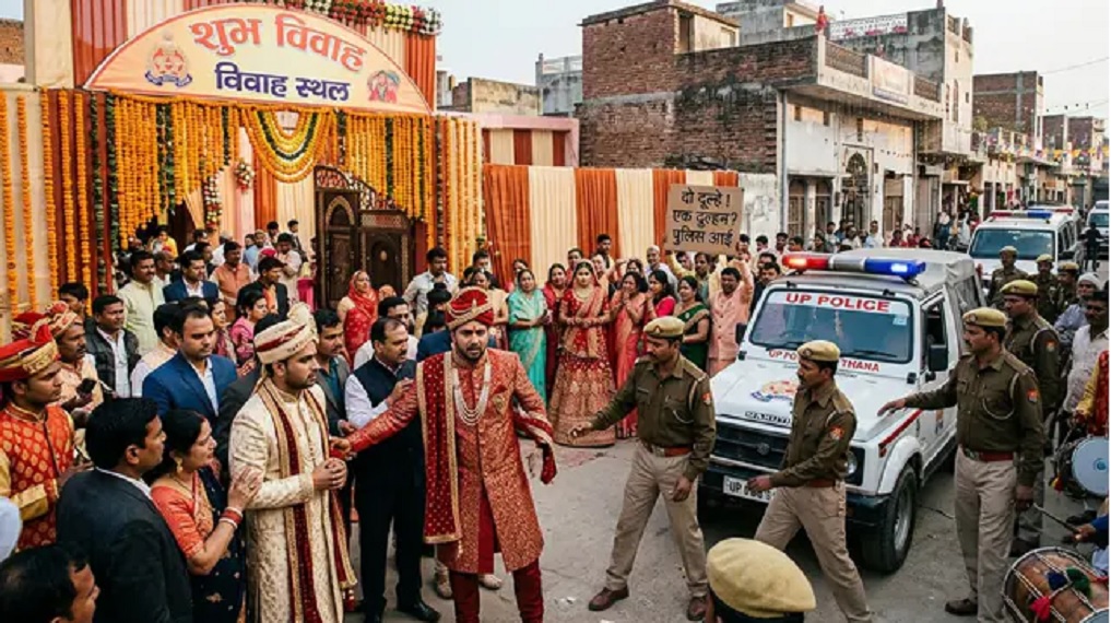 Two Grooms Arrive with Separate Wedding Processions for a Single Bride; Chaos Erupts Outside Banquet Hall, Forcing Police Intervention.