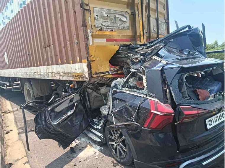 Speeding Car Crashes into Rear of Container Truck on Agra-Lucknow Expressway