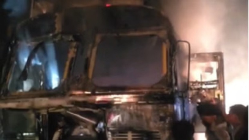 Truck loaded with plastic scraps catches fire in Pilibhit; driver burnt to death.