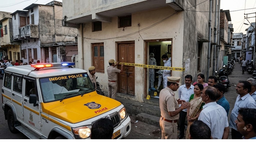 In Indore, a deranged man threw his children into a pond after killing his wife; the son saved his life by feigning death.