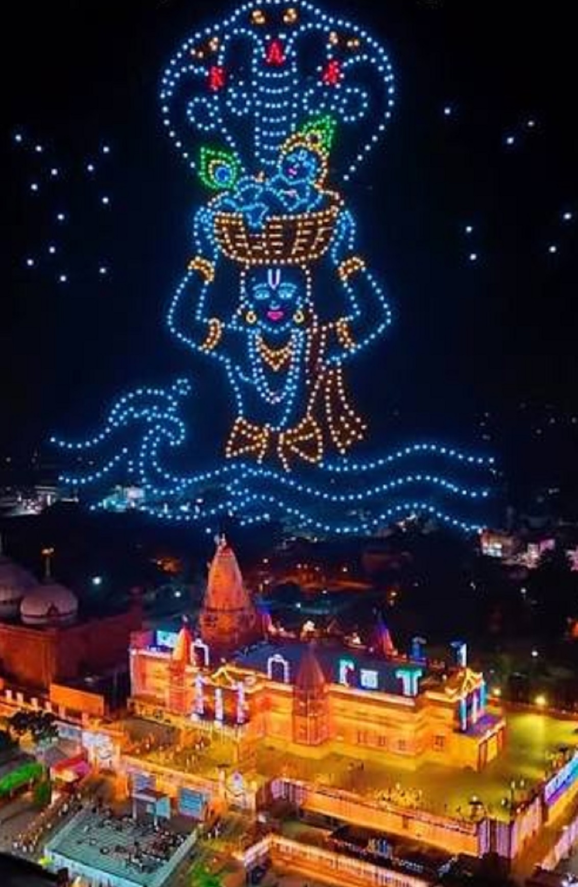 On the occasion of Shri Krishna Janmotsav in Mathura, a captivating image of 'Laddu Gopal' was created in the sky using drones, leaving devotees spellbound.