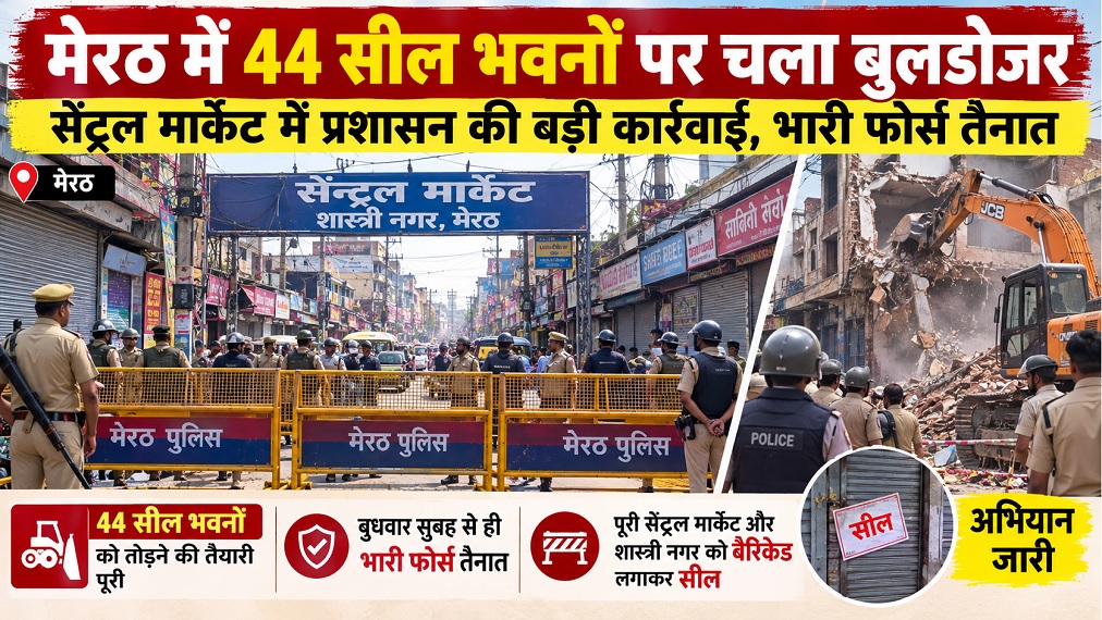 Bulldozers to raze 44 structures in Shastri Market; heavy police force deployed.