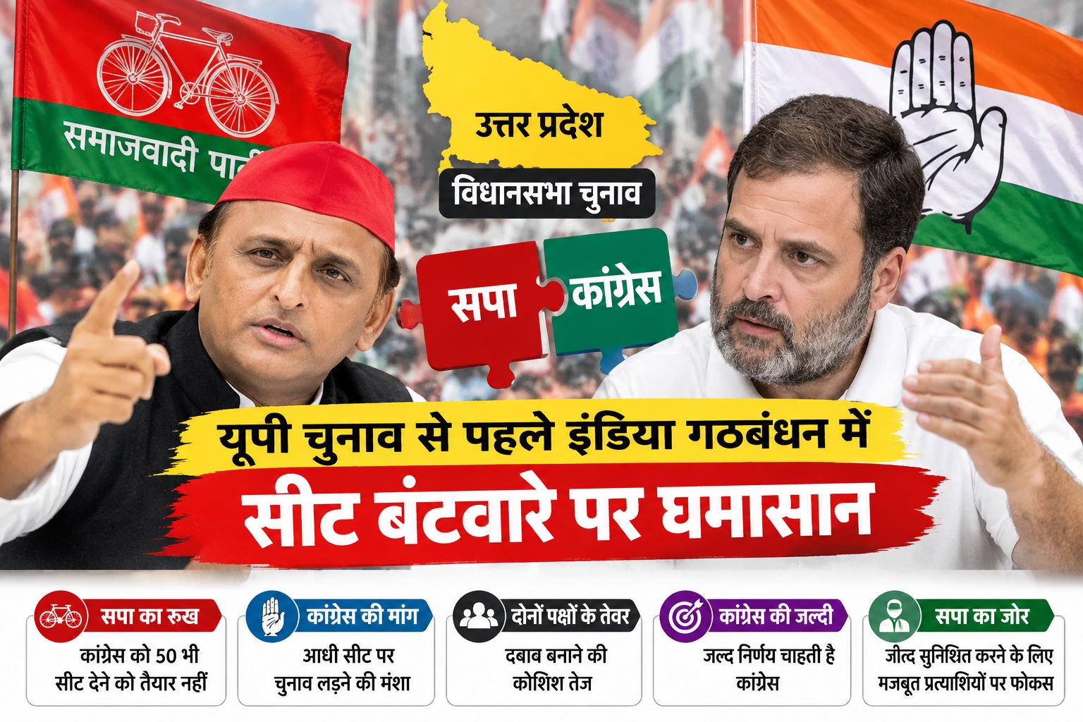 SP and Congress busy weighing the pros and cons of an alliance; seat-sharing picture to become clear after Diwali.